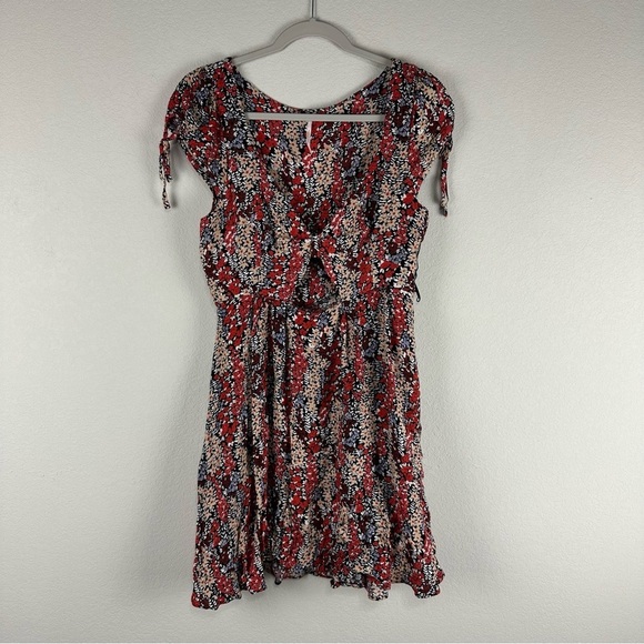Free People Black Red Cream Floral Miss Right Mini Dress Size Medium - Picture 1 of 6